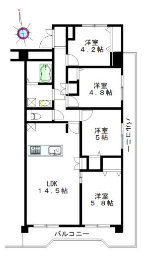 橿原市見瀬町　マンション<br> グリーンコーポ橿原　３階　７５．０８㎡　<br> ４ＬＤＫ