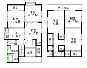 橿原市中曽司町　一戸建て　<br> 土地２５．５３坪　昭和５２年７月築　<br> ６DK